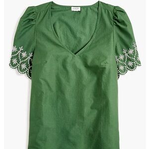 Jcrew v-neck top with embroidered sleeves